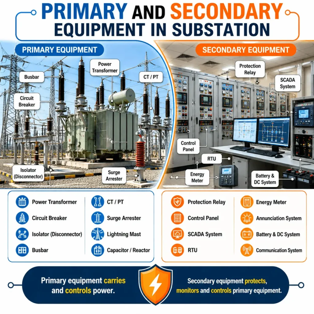 primary and secondary equipment in substation